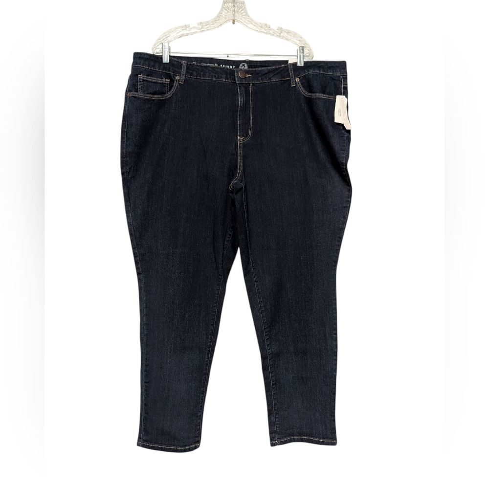 New" Dress Barn Woman Skinny Jeans Size 24 Dark Blue Denim Zipper With Tags